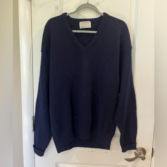 100% Shetland Wool THE MOORS Sweater by Lord Jeff Vintage 80’s Sz L Navy Blue - Picture 9 of 14